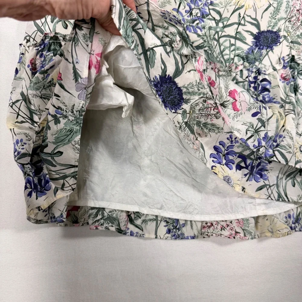 Ann‎ Taylor Loft Skirt 6 White Floral 100% Silk Tiered Ruffle Botanical